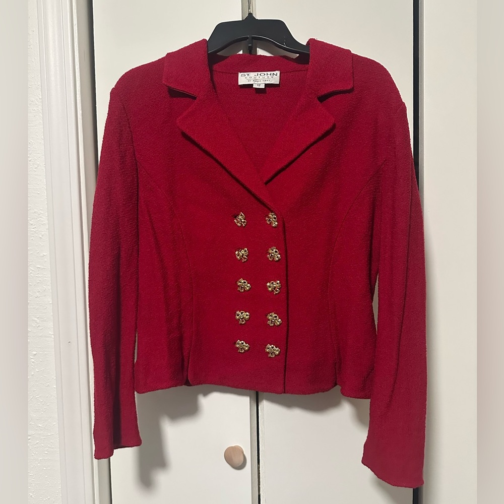 St. John Couture Women's Scarlet Blazer with Gold Buttons